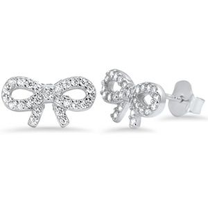 .925 Sterling Silver Clear CZ Ribbon Stud Earrings